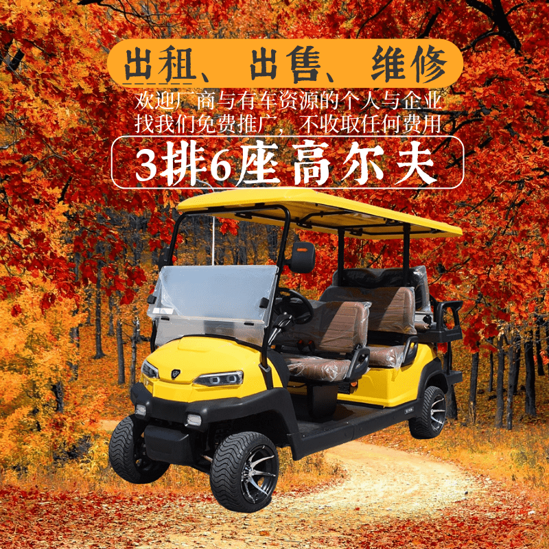 天津中宜，中菲宜达三排6座黄色高尔夫球车出租