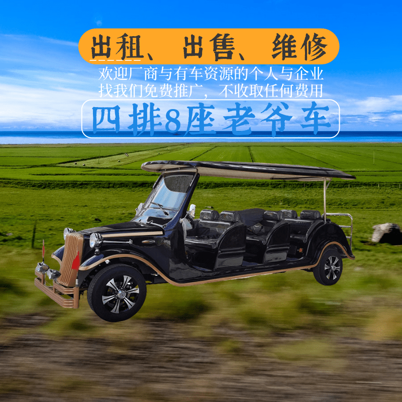 天津中宜，中菲宜达4排8座典雅黑电动老爷车出租